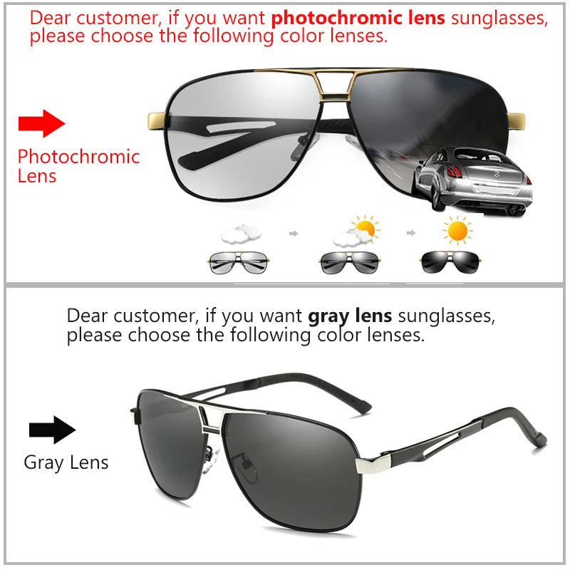 Top Aluminum Magnesium Square Polarized Photochromic Sunglasses Men Sun Glasses Military Safety Driving Oculos De Sol Masculino