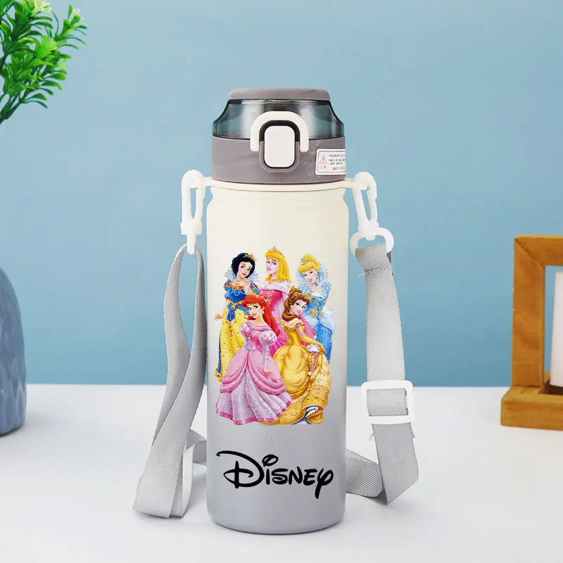 Disney Princesses - Straw Cup, Children's Portable Strap Rope stainless steel Vacuum Water Bottle