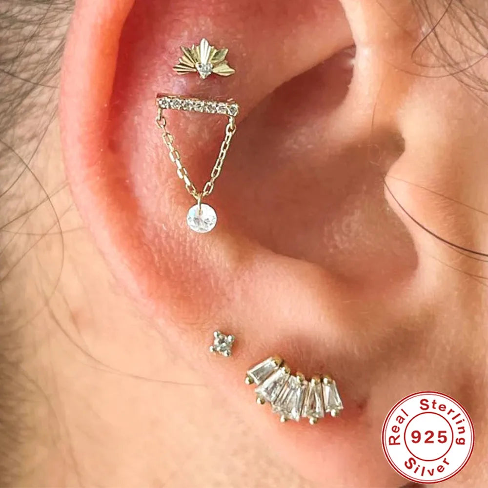 CANNER 1PC Real 925 Silver Stud Earring Small Zircon Earrings For Women Ear Bone Nail Lip Piercing Body Wedding Gifts Jewelry