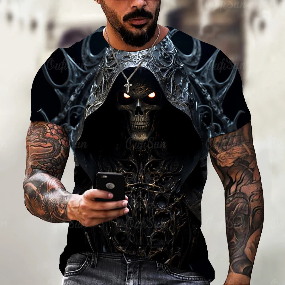 Vintage Horror 3D Skull Print Men's T-shirt