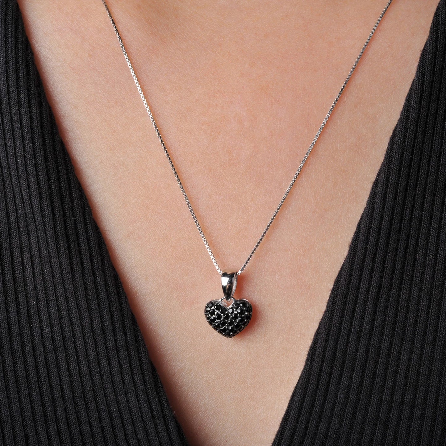 Potiy Heart Natural Black Spinel Pendant Necklace No Chain 925 Sterling Silver for Women Daily Wedding Party Jewelry