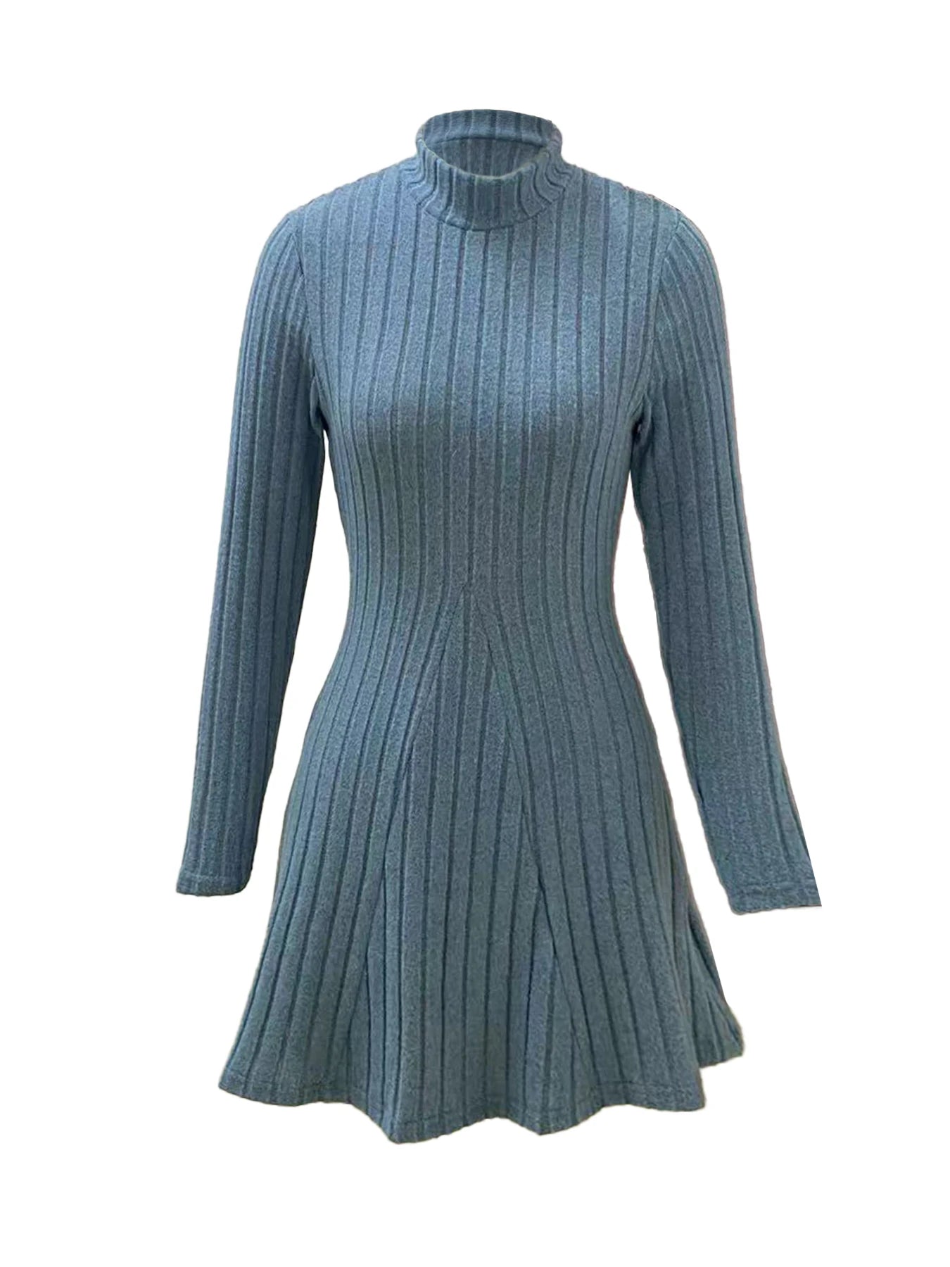 Women's slim fit half high collar waist cinched dress