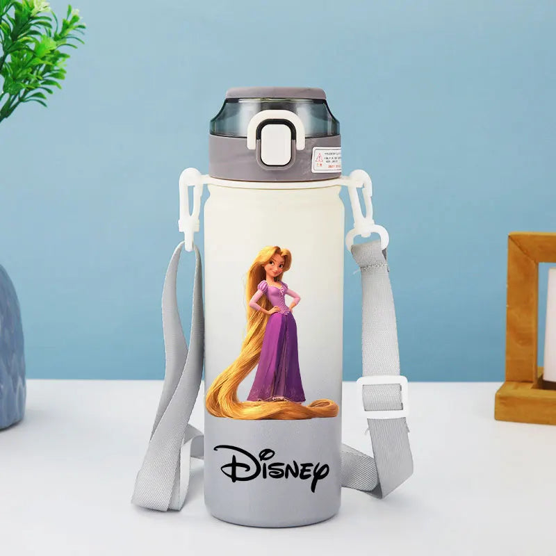 Disney Princesses - Straw Cup, Children's Portable Strap Rope stainless steel Vacuum Water Bottle