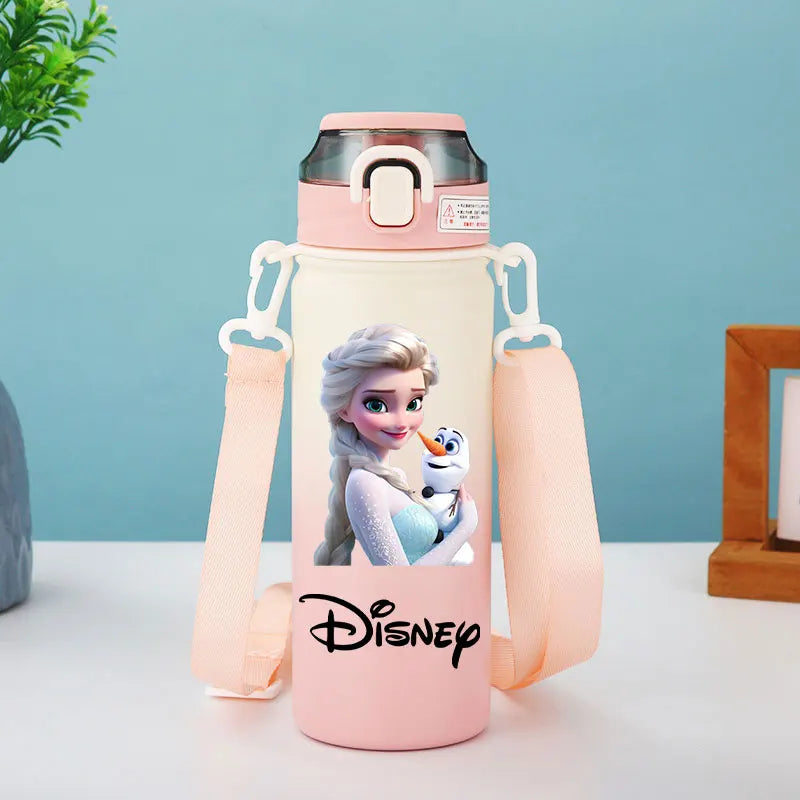Disney Princesses - Straw Cup, Children's Portable Strap Rope stainless steel Vacuum Water Bottle
