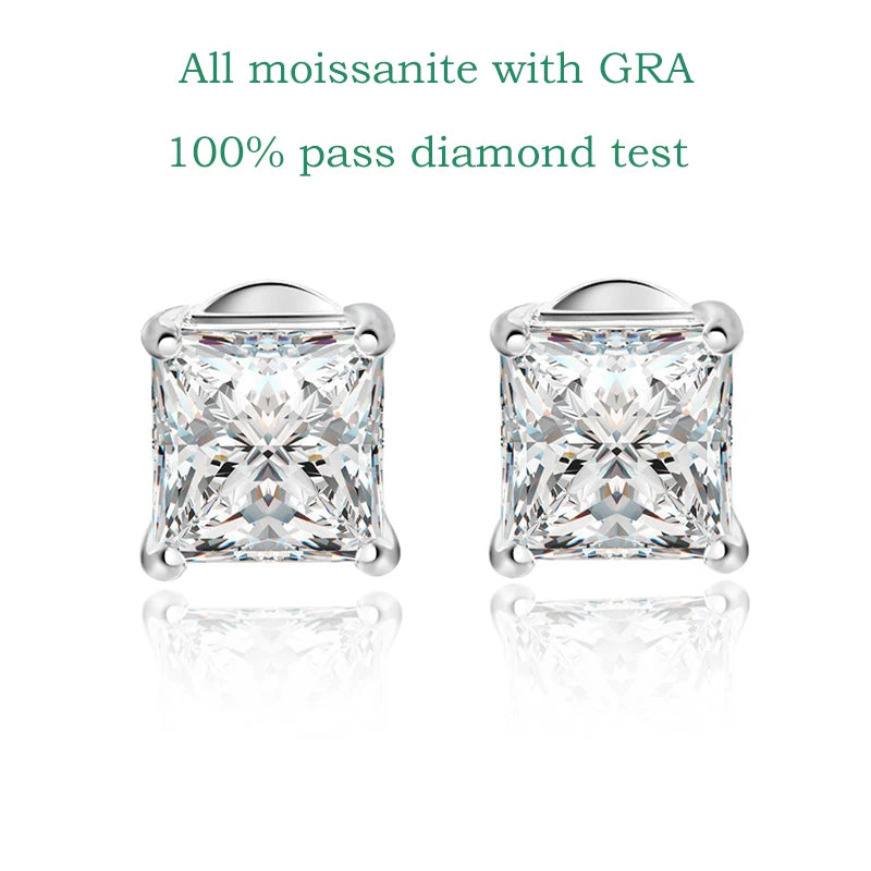Smyoue Princess Cut 0.4-5CT Moissanite Stud Earrings for Women Men VVS Simulated Diamond Ear Studs 925 Sterling Silver Jewelry