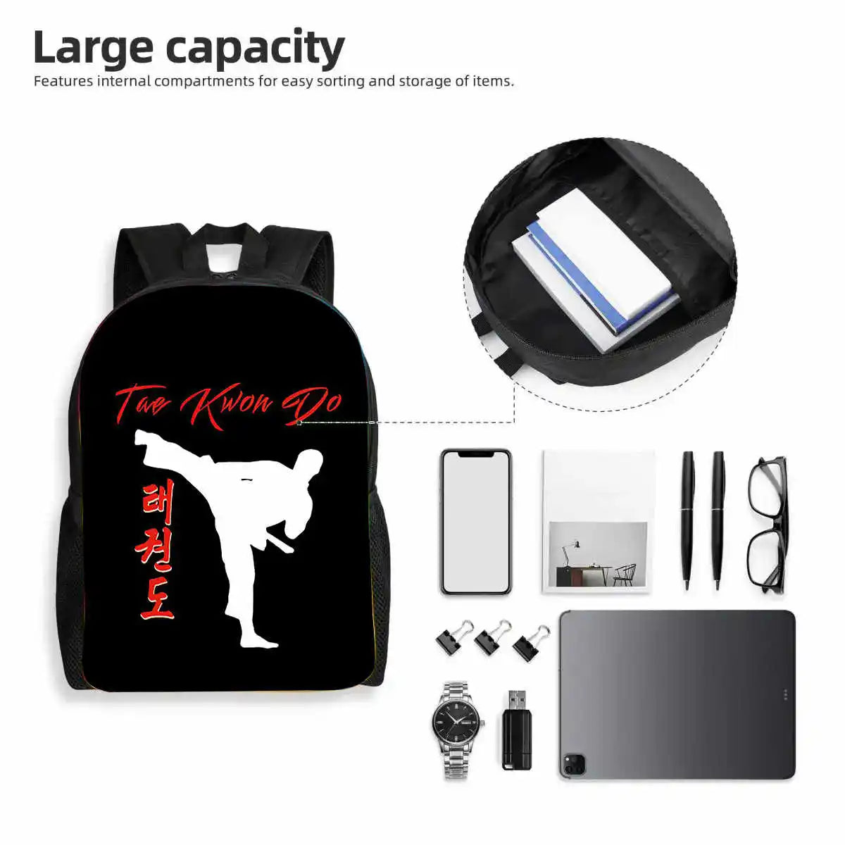 Judo Design Backpack Taekwondo Print Backpack for Child,School Bags for Boy Girls with Karates Print Design Fashion Shoulder Bag
