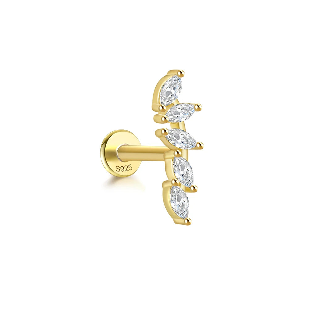 LENNIK 1PC Flat Head Puncture Earring Exquisite Horse Eye Zircon 925 Sterling Silver Stud Earring For Women Piercing Body Jewel