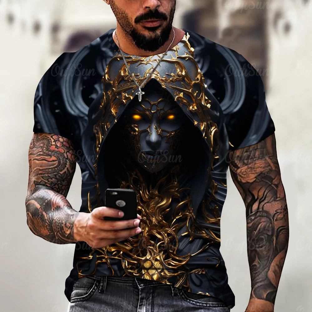 Vintage Horror 3D Skull Print Men's T-shirt