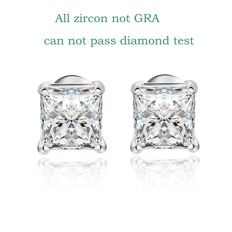 Smyoue Princess Cut 0.4-5CT Moissanite Stud Earrings for Women Men VVS Simulated Diamond Ear Studs 925 Sterling Silver Jewelry