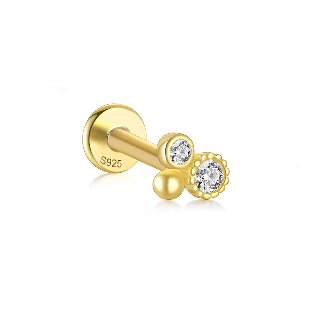 LENNIK 1PC Flat Head Puncture Earring Exquisite Horse Eye Zircon 925 Sterling Silver Stud Earring For Women Piercing Body Jewel