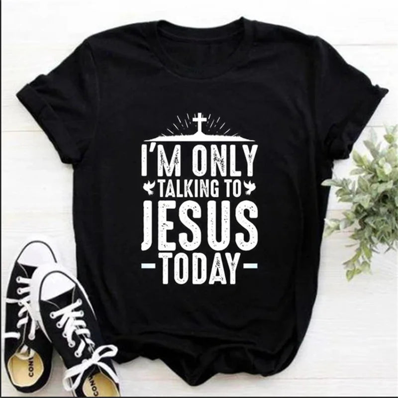 2024 Jesus Is King Letter Print Women T-shirt Christian Faith Hope Love Harajuku T Shirts Religion O-neck Tops Tees Streetwears