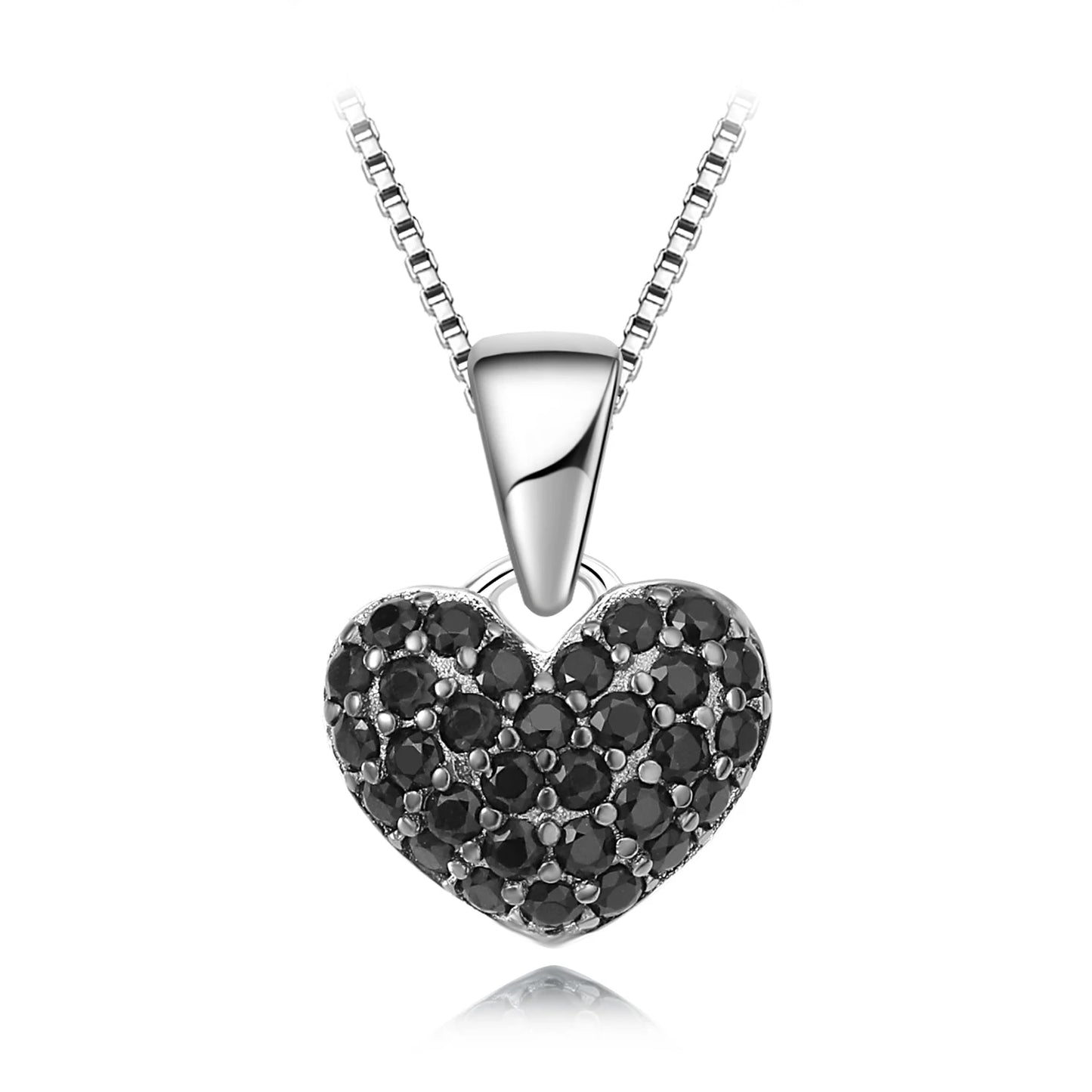 Potiy Heart Natural Black Spinel Pendant Necklace No Chain 925 Sterling Silver for Women Daily Wedding Party Jewelry