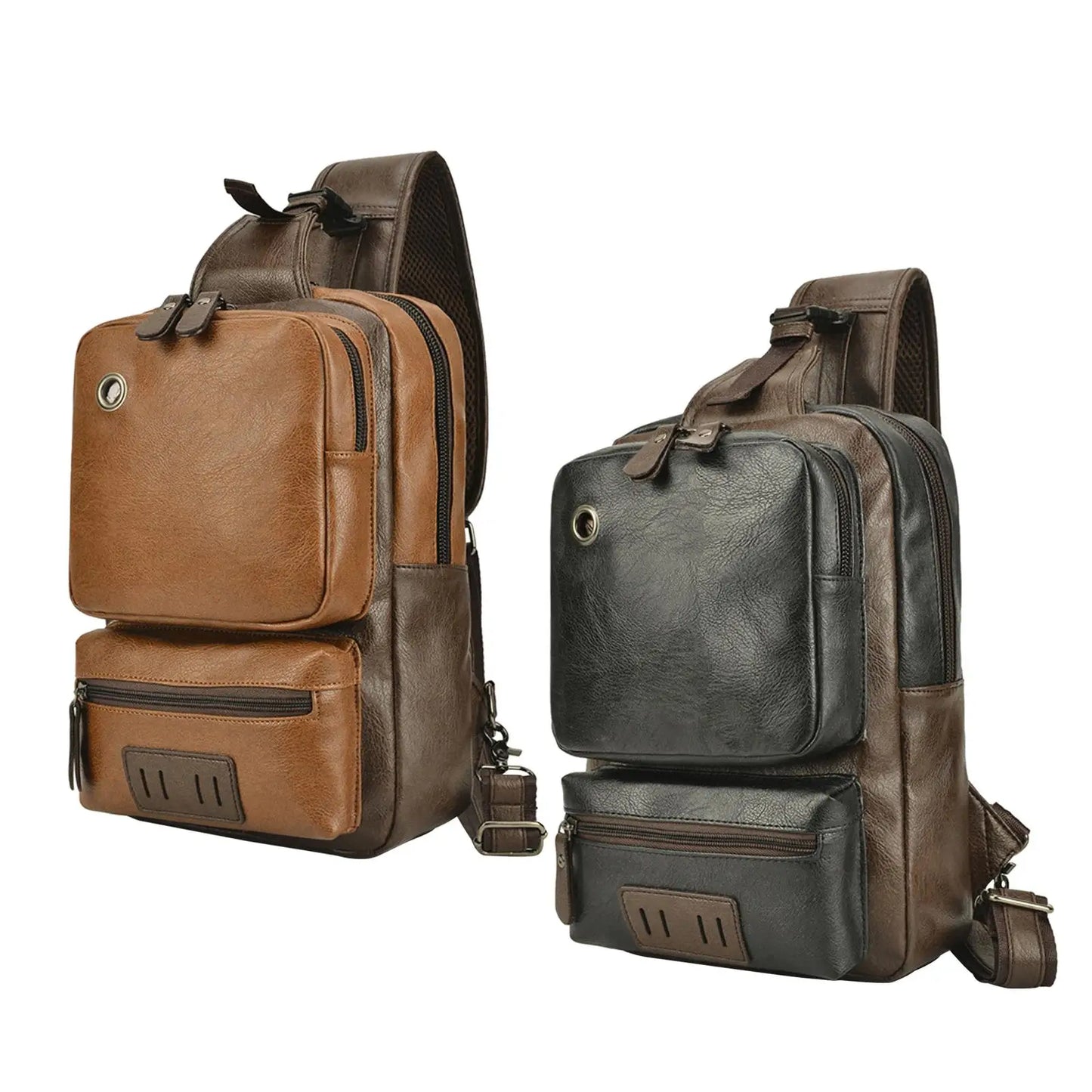 Men's Sling Bag Messenger Bag Daypack Anti-Theft Waterproof PU Leather One Strap Backpack Shoulder Pack for Business Outdoor
