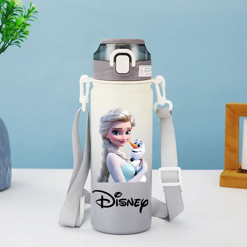 Disney Princesses - Straw Cup, Children's Portable Strap Rope stainless steel Vacuum Water Bottle
