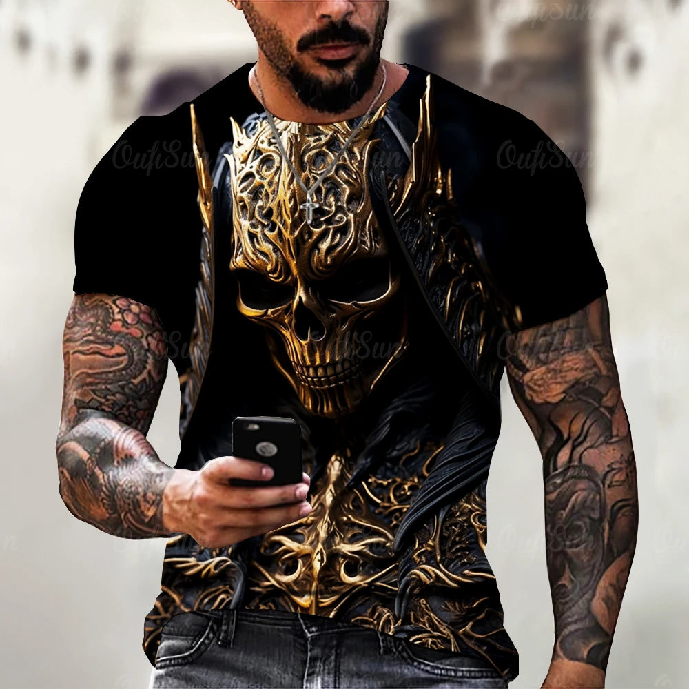 Vintage Horror 3D Skull Print Men's T-shirt