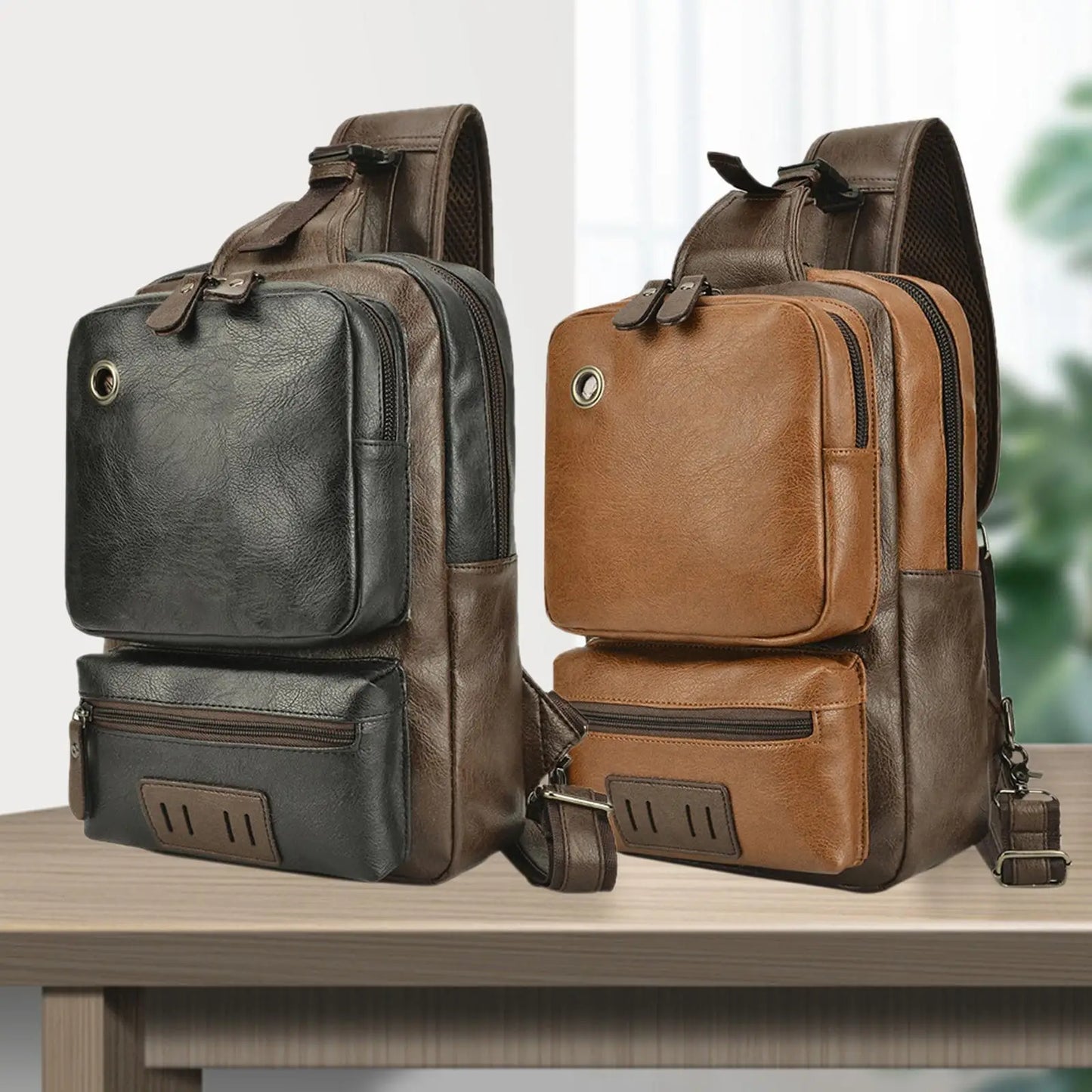 Men's Sling Bag Messenger Bag Daypack Anti-Theft Waterproof PU Leather One Strap Backpack Shoulder Pack for Business Outdoor