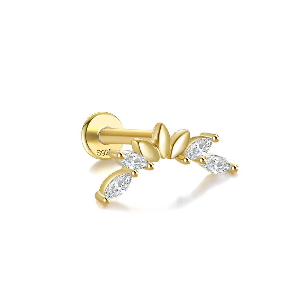 LENNIK 1PC Flat Head Puncture Earring Exquisite Horse Eye Zircon 925 Sterling Silver Stud Earring For Women Piercing Body Jewel