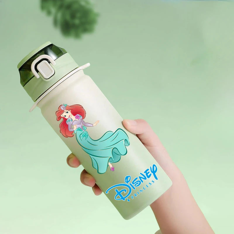 Disney Princesses - Straw Cup, Children's Portable Strap Rope stainless steel Vacuum Water Bottle