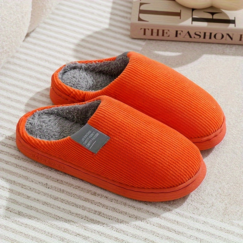 Warm Plush Slip-On Slippers | Unisex Winter Non-Slip Rubber Sole Indoor House Shoes for Home