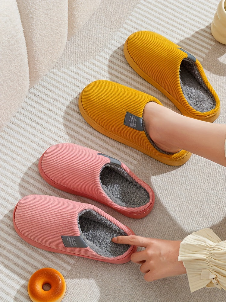 Warm Plush Slip-On Slippers | Unisex Winter Non-Slip Rubber Sole Indoor House Shoes for Home