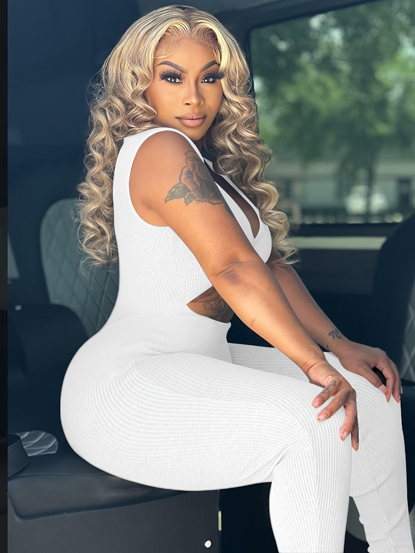 Sexy Solid Cut Out Sleeveless Bodycon Jumpsuit