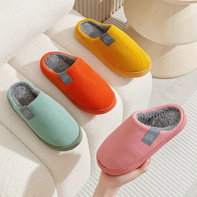Warm Plush Slip-On Slippers | Unisex Winter Non-Slip Rubber Sole Indoor House Shoes for Home