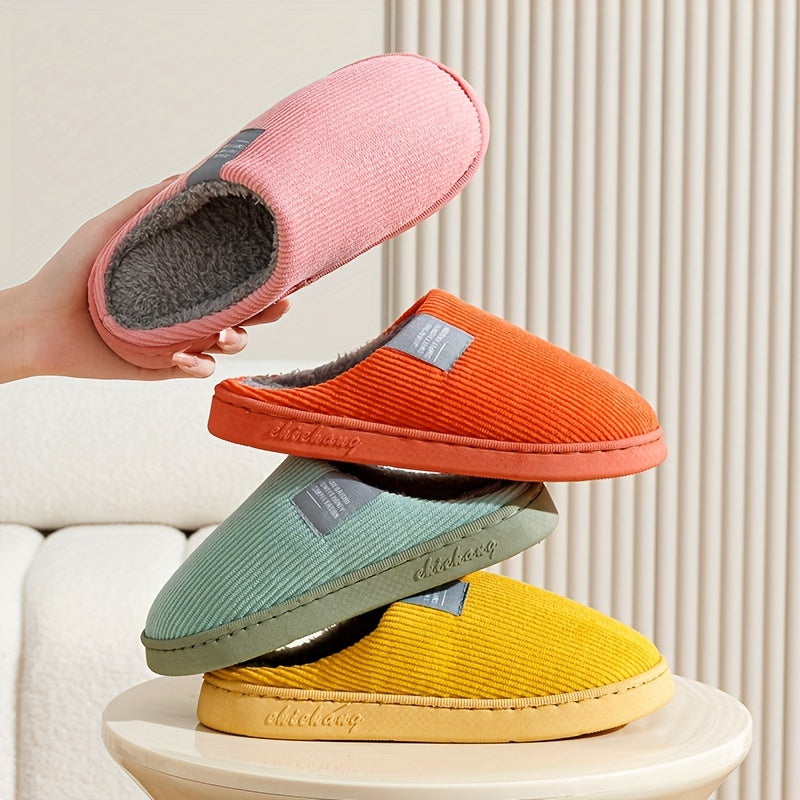 Warm Plush Slip-On Slippers | Unisex Winter Non-Slip Rubber Sole Indoor House Shoes for Home