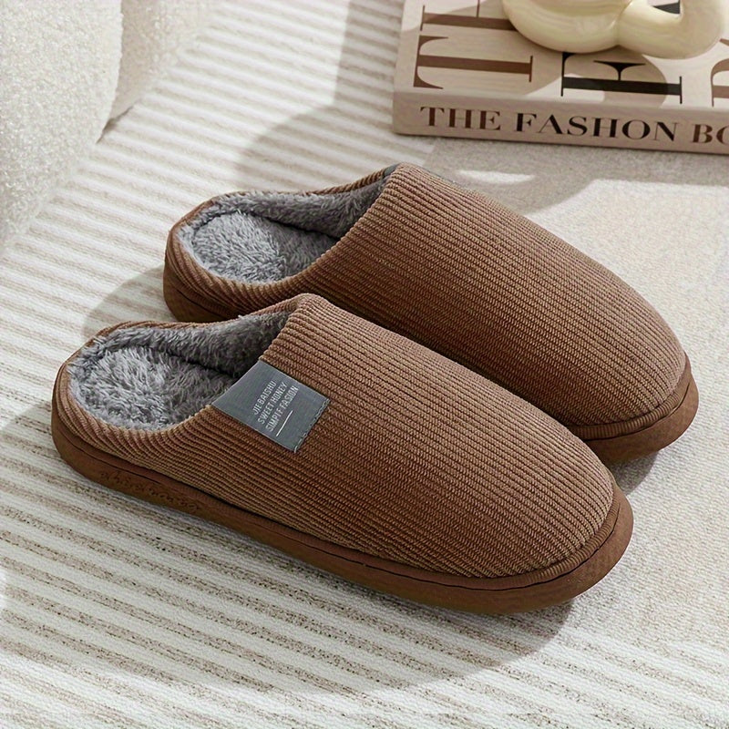 Warm Plush Slip-On Slippers | Unisex Winter Non-Slip Rubber Sole Indoor House Shoes for Home