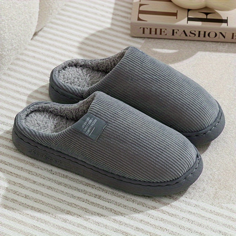Warm Plush Slip-On Slippers | Unisex Winter Non-Slip Rubber Sole Indoor House Shoes for Home