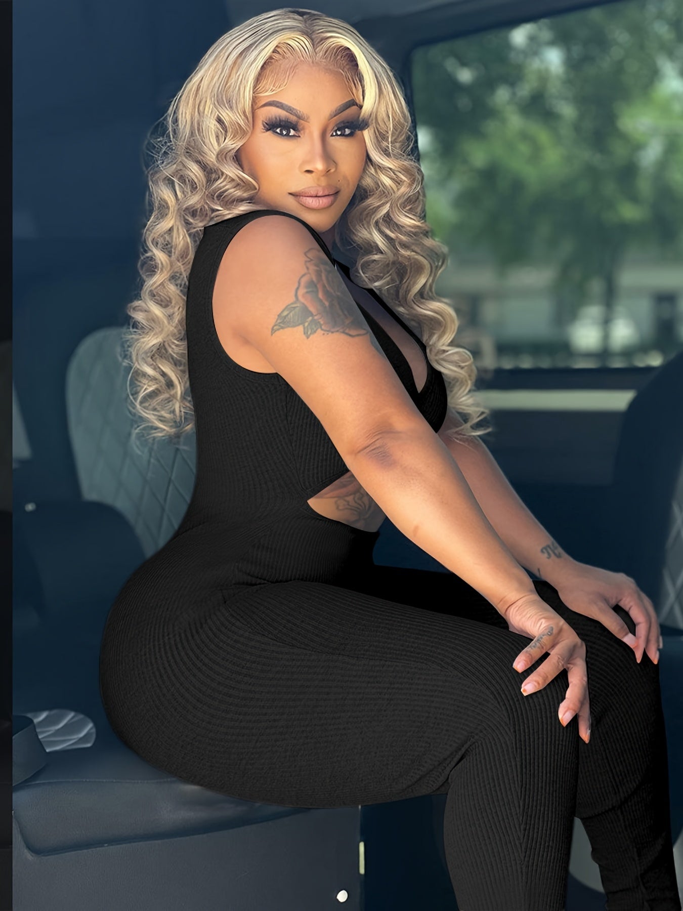 Sexy Solid Cut Out Sleeveless Bodycon Jumpsuit