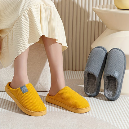 Warm Plush Slip-On Slippers | Unisex Winter Non-Slip Rubber Sole Indoor House Shoes for Home