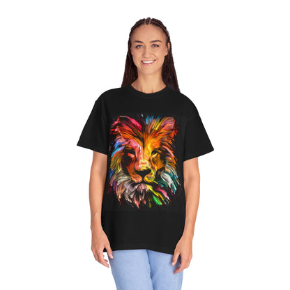 Colorful Lion Head T-Shirt — Vibrant Paint-Style Graphic Tee