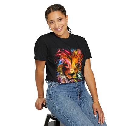 Colorful Lion Head T-Shirt — Vibrant Paint-Style Graphic Tee