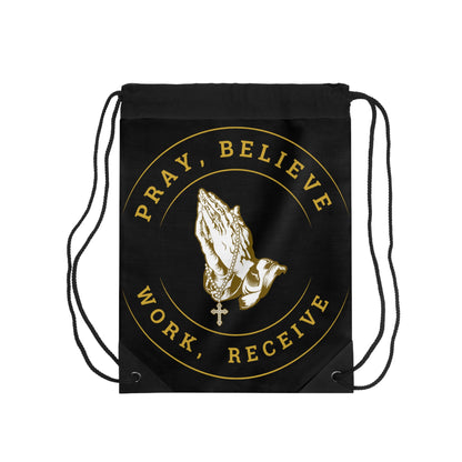 Inspirational Drawstring Bag - Pray, Believe, Work, Receive | Motivational Gym Bag, School Backpack, Travel Sack, Gift for Students, [...]