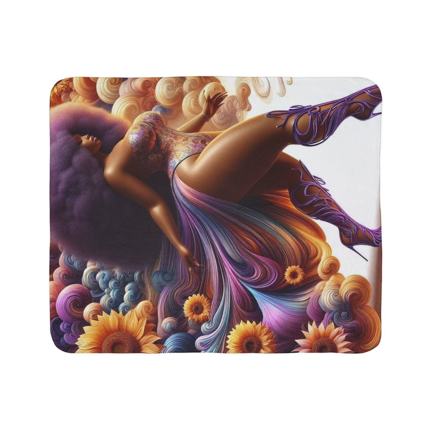 Melenated Flowers - Fleece Sherpa Blanket