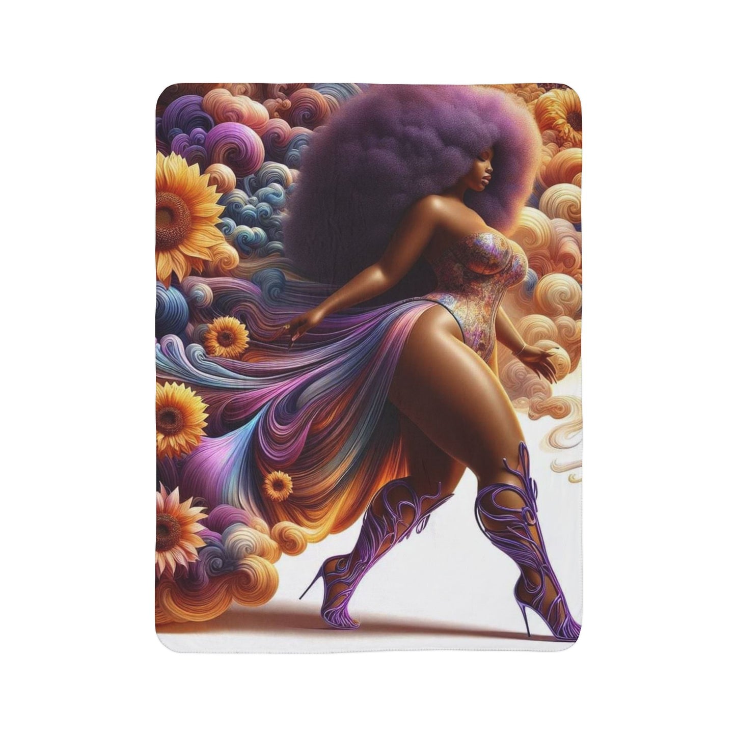 Melenated Flowers - Fleece Sherpa Blanket