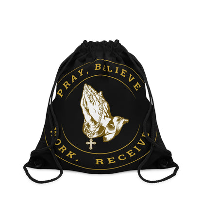 Inspirational Drawstring Bag - Pray, Believe, Work, Receive | Motivational Gym Bag, School Backpack, Travel Sack, Gift for Students, [...]