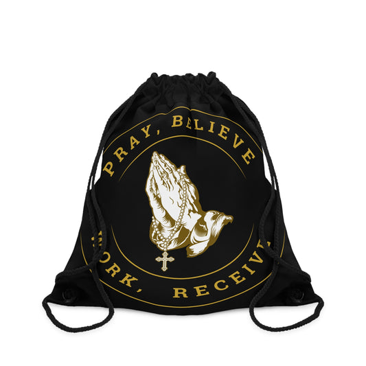 Inspirational Drawstring Bag - Pray, Believe, Work, Receive | Motivational Gym Bag, School Backpack, Travel Sack, Gift for Students, [...]