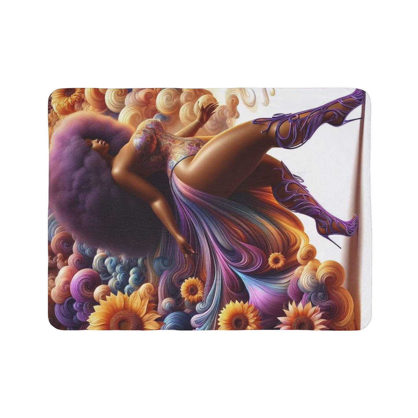 Melenated Flowers - Fleece Sherpa Blanket