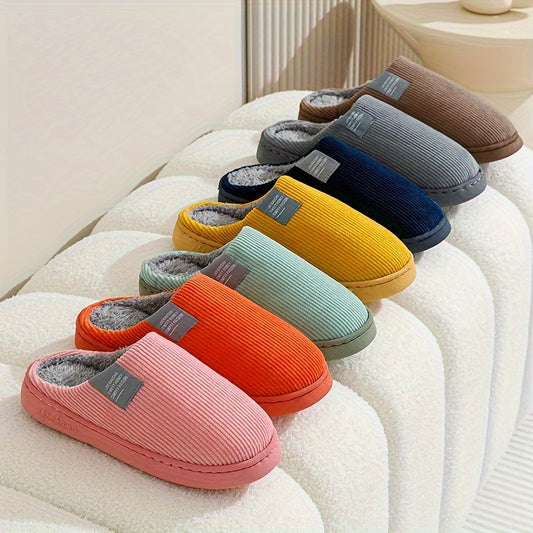 Warm Plush Slip-On Slippers | Unisex Winter Non-Slip Rubber Sole Indoor House Shoes for Home