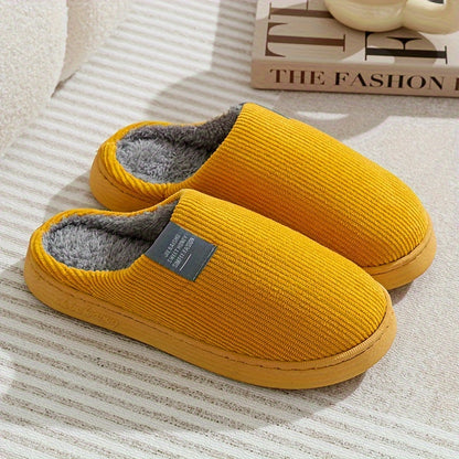 Warm Plush Slip-On Slippers | Unisex Winter Non-Slip Rubber Sole Indoor House Shoes for Home