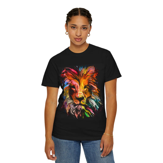 Colorful Lion Head T-Shirt — Vibrant Paint-Style Graphic Tee