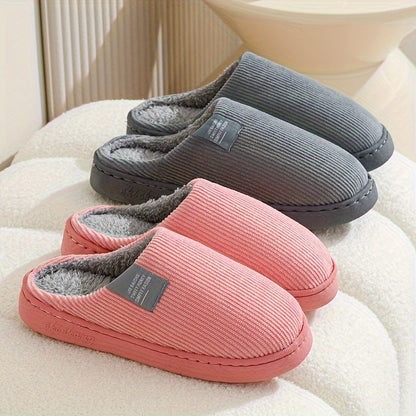 Warm Plush Slip-On Slippers | Unisex Winter Non-Slip Rubber Sole Indoor House Shoes for Home