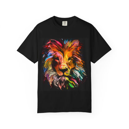 Colorful Lion Head T-Shirt — Vibrant Paint-Style Graphic Tee