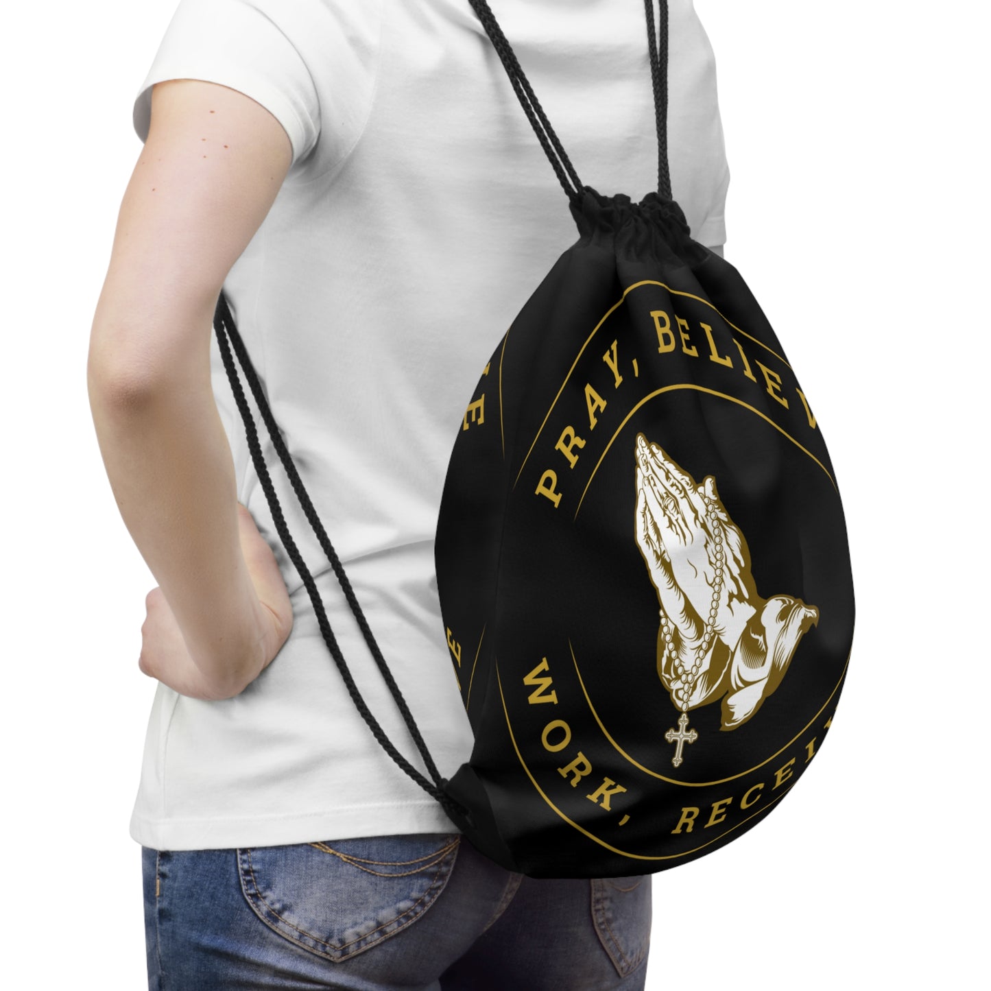 Inspirational Drawstring Bag - Pray, Believe, Work, Receive | Motivational Gym Bag, School Backpack, Travel Sack, Gift for Students, [...]