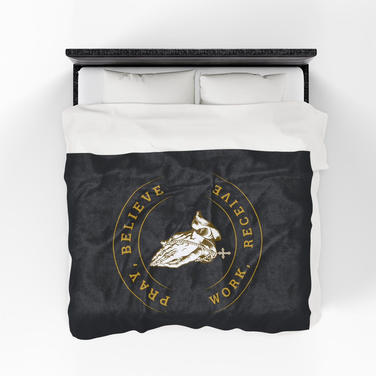 Pray, Believe, Work, Receive - Velveteen Plush Blanket