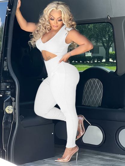 Sexy Solid Cut Out Sleeveless Bodycon Jumpsuit