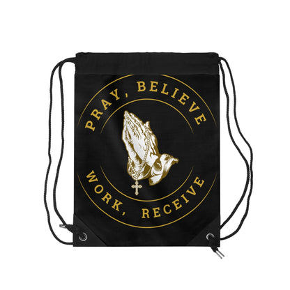 Inspirational Drawstring Bag - Pray, Believe, Work, Receive | Motivational Gym Bag, School Backpack, Travel Sack, Gift for Students, [...]
