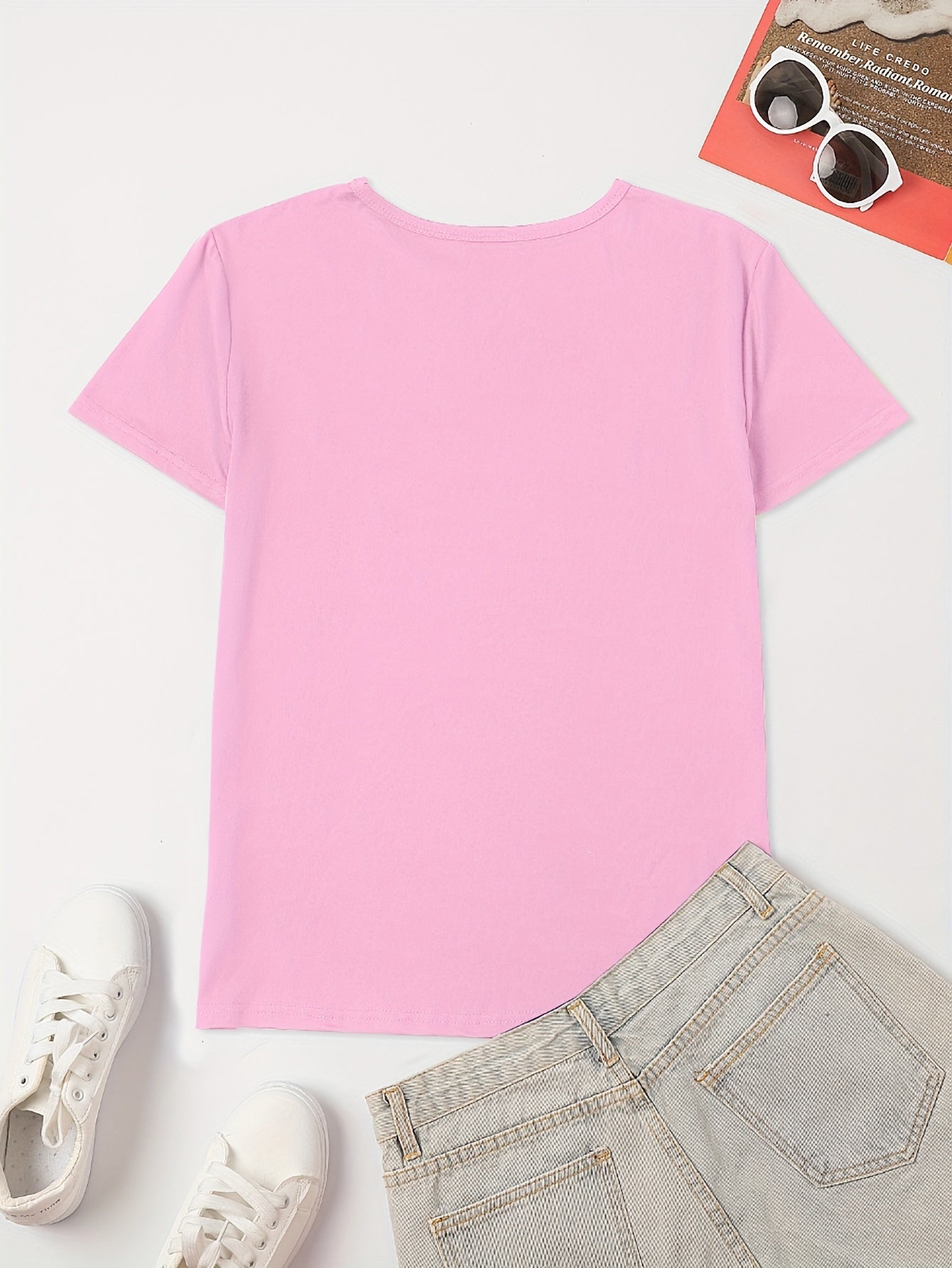 [Casual T-Shirt] Casual Letter Print T-Shirt | Crew Neck Short Sleeve, Women's Clothing