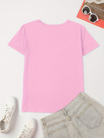 [Casual T-Shirt] Casual Letter Print T-Shirt | Crew Neck Short Sleeve, Women's Clothing